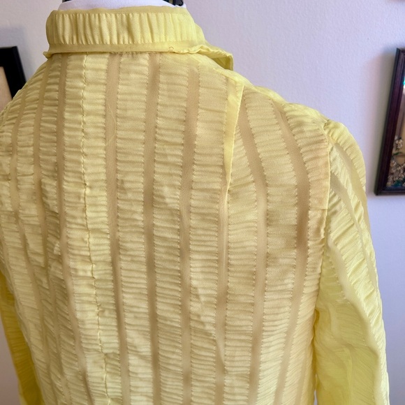 Vintage 1970s Yellow Pleated Seersucker Maxi Duster Robe Hostess Gown Dress - Picture 10 of 13